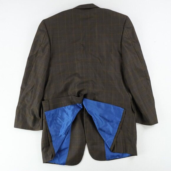 Holland & Sherry Mens Wool Lined Collared Button Plaid Suit Blazer Brown Size 40 - Picture 3 of 14